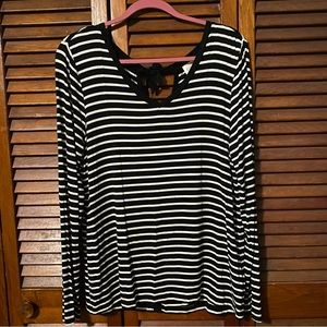 Black and white striped long sleeve with bow back detail
